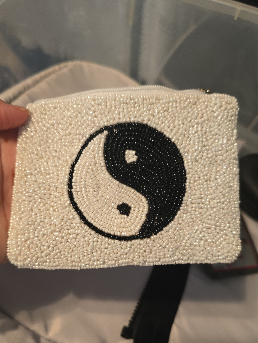 Beaded Yin Yang Coin Purse - White & Black